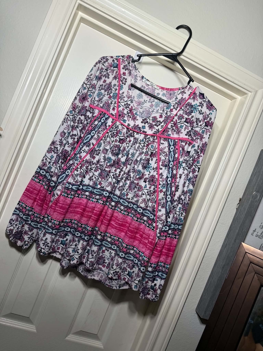 Women's Floral-Print Tunic with Hot Pink Trim